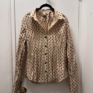 Beluva silk permanently wrinkled Polka Dot Blouse - Cream and Black